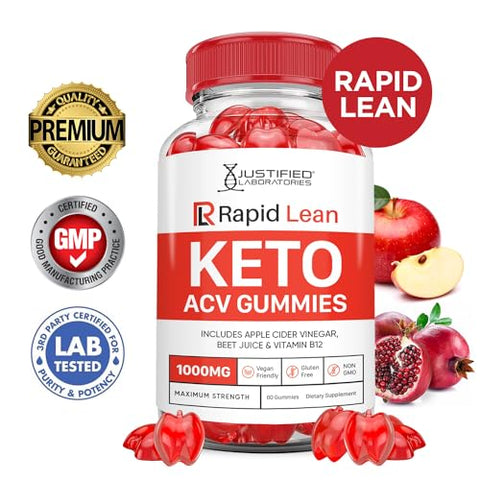 Justified Laboratories - (2 Pacotes) Gomas Rapid Lean Keto ACV Fórmula Avançada 1000MG Rapid Lean Keto Gomas Vinagre de Maçã Formulado com Romã e Beterraba em Pó B12 Vegano Não GMO 120 Gomas