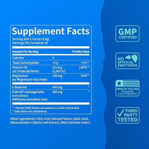 Supercalm: Pó para Bebida Energética, Tangerina Tropical, L Teanina, Ksm-66 Ashwagandha, Glicinato de Magnésio, Vitamina D3, Suplementos para Relaxamento - Nello