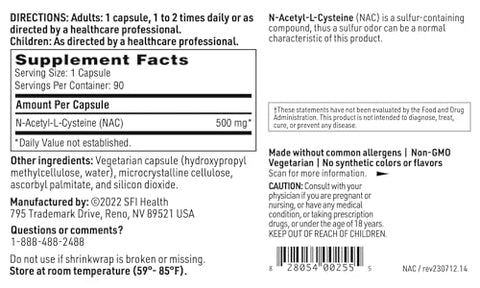 N-Acetyl-L-Cysteine 500mg – Precursor de Glutationa Aminoácido NAC – Suplemento Dietético para Proteção Antioxidante Celular – Hipoalergênico, Livre de Soja – 500g - Klaire Labs