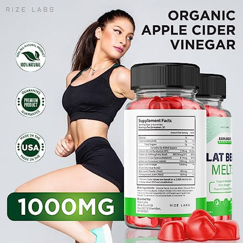 rize labs - (2 Pacotes) Gomas Keto Flat Belly Melts – Gomas Keto ACV Flat Belly Melts para Emagrecimento Avançado – Gomas Keto Flat Belly Melts com Vinagre de Maçã – Queima de Gordura Abdominal