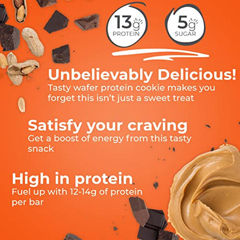Barras de Wafer de Proteína Power Crunch, Snacks de Alta Proteína com Sabor Delicioso, Manteiga de Amendoim Fudge, 40g (12 Unidades)