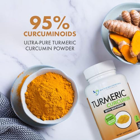 DOCTOR RECOMMENDED SUPPLEMENTS - Suplemento de Cúrcuma Curcumina – 2250mg/d – Cápsulas Vegetais – 95%% Curcuminoides com Extrato de Pimenta Preta (Bioperina) – Cápsulas de 750mg – 100%% Orgânico – Cúrcuma Mais Poderosa (Pacote com 3)