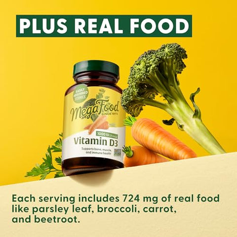 Vitamina D3 1000 UI (25 mcg) – Suporte Imunológico – Saúde Óssea – Com Vitamina D3 facilmente absorvida – Alimentos reais – Não-OGM, Vegetariano – Sem 9 alimentos - MegaFood