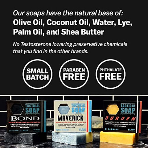 Grondyke Soap Company - Sabonete Masculino Natural Tactical Soap (3 barras) – Infundido com Feromônios para Atração, Esfoliação, Sabonete Barra Masculino, 100% Natural, Fabricado nos EUA