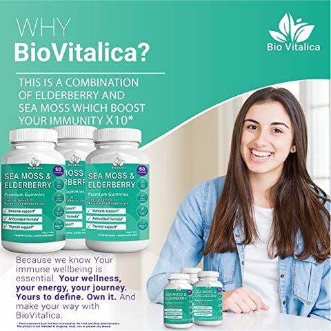 3 Pack) Gomas de Algas Marinhas e Sabugueiro BioVitalica – Vitamina C D Zinco – Goma Vegana de Algas Marinhas com Gel de Algas Marinhas - BIO VITALICA
