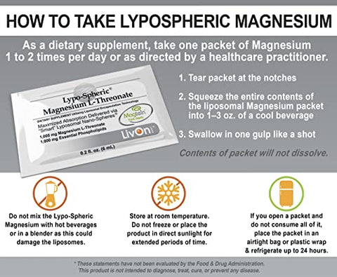 Lypo-Spheric Magnesium L-Threonate – 30 Pacotes – 77mg Por Pacote – Encapsulado em Lipossomas para Máxima Bioacessibilidade – Fórmula Profissional – 100%% Não-OGM - LivOn Laboratories