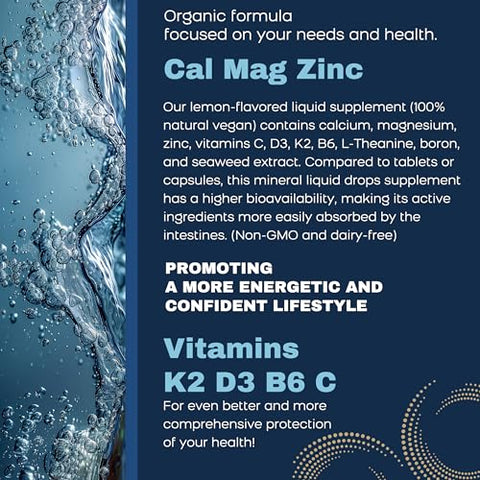 PAYAOCZ - (2 Pacotes) Suplemento de Magnésio Cálcio Zinco com Vitamina C D3 K2, Gotas Líquidas Veganas de Magnésio Glicinato, L-Teanina, Boro e Extrato de Musgo do Mar – Suporte Imunológico, Ósseo e do Sono