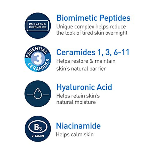 Creme Noturno Renovador da Pele | Niacinamida, Complexo de Peptídeos e Hidratante de Ácido Hialurônico para o Rosto | 50 ml, Embalagem pode Variar - CeraVe