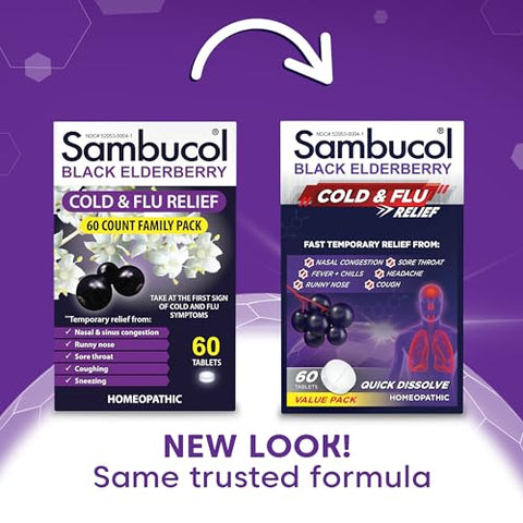Alívio de Resfriado e Gripe – Medicamento Homeopático para Resfriado, Remédio para Adultos, Sabugueiro Negro para Resfriados, Remédio para Gripe com Zinco – 60 Comprimidos - Sambucol