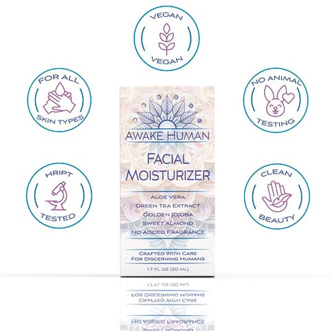 Awake Human - Hidratante Facial Natural com Aloe Vera e Chá Verde para Pele Seca e Sensível – Creme Facial Sem Fragrância
