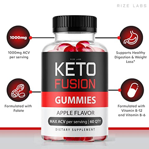 rize labs - (2 Pacotes) Gomas de ACV Keto Fusion – Fórmula Avançada de Perda de Peso com Gomas de ACV Keto Fusion – Não Contém Açúcar – Maçã ACV Keto Fusion Vinagre de Maçã – 60 g