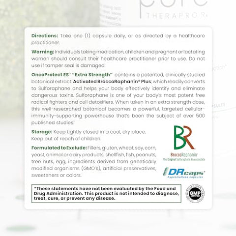 OncoProtect ES – Sulforafano *ALTA DOSE* | 706 mg Extrato de Semente de Brócolis Patenteado BroccoRaphanin Ativado | Glucoraphanin Mirosinase | 60 Cápsulas - Pure Therapro Rx