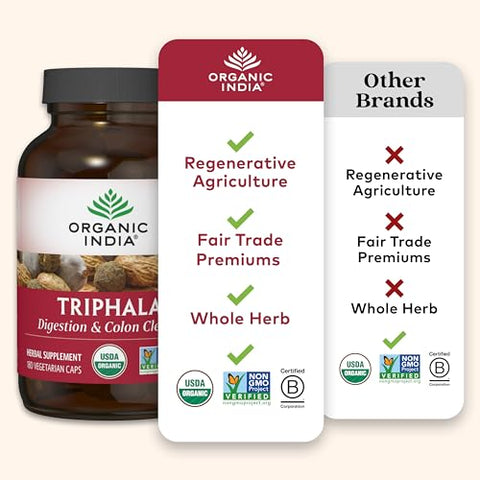 ORGANIC INDIA - Cápsulas Orgânicas Organic India Triphala – Suplemento Herbal com Amla, Bibhitaki, Haritaki, Digestão