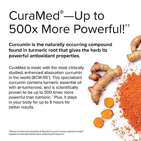 CuraMed 375 mg Complexo de Curcumina – 120 Softgels – Absorção Superior BCM-95 – Não-OGM, Sem Glúten, Halal – 120 Porções - Terry Naturally