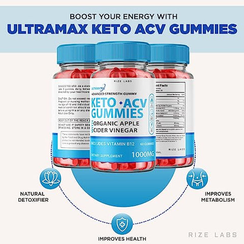 rize labs - UltraMax Keto Gummies – Gomas Ultra Max Keto ACV para Perda de Peso Avançada com Vinagre de Maçã – Suplemento Extra Forte para Gordura Abdominal (60 Gomas)