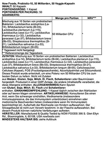 NOW Foods - Now Foods – Probiótico 10-50 Bilhões 50 Cápsulas Vegetais | Saúde Digestiva | Probióticos de Alta Potência