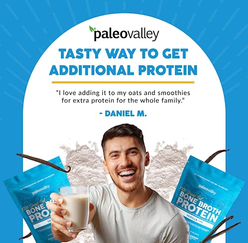 Proteína em Pó de Caldo de Osso 100%% Alimentado com Grama – Baunilha – Rico em Colágeno para Cabelo, Pele, Saúde Intestinal, Suporte Ósseo e Articular – 28 Porções - Paleovalley