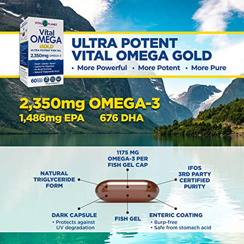 Ômega 3 Ultra Potente de Peixe Selvagem com 2350mg de Ácido Graxo Ômega 3 de Alta Potência EPA e DHA para Apoiar o Cérebro e o Coração – 2350mg Ômega 3 EPA e DHA - Vital Planet