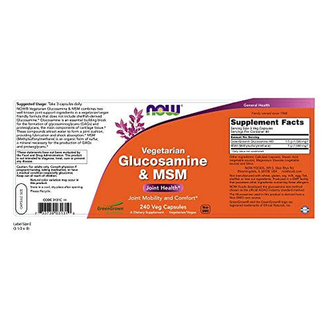 NOW Foods - NowFoods Glucosamina Vegetariana – 60 cápsulas de 500mg