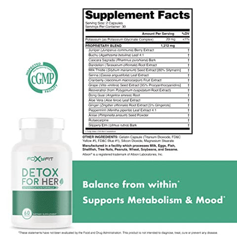 FoxyFit - Detox for Her – Fórmula de Desintoxicação de 30 Dias que Suporta a Função Digestiva Saudável, Promove a Desintoxicação