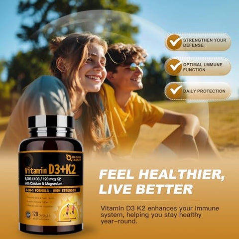 Vitamina D3 K2 com Cálcio – Fortaleça seus ossos – 60 cápsulas - NATURE TARGET