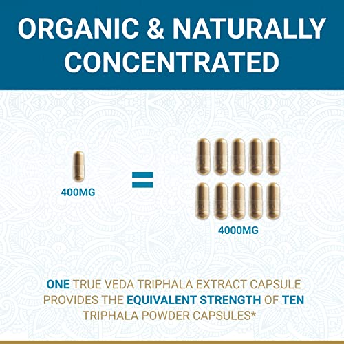 True Veda - Triphala Capsules Orgânicas Certificadas pelo USDA | Comprimidos Veganos de Triphala | Suplemento Herbal Natural de Triphala Guggulu | Potência de Extrato de Fusão Natural | Ayurveda | 60 Cápsulas