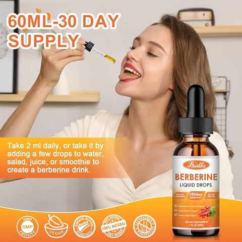 Bunkka - (2 Pacotes) Suplemento de Berberina, 1500mg Gotas Líquidas Orgânicas de Berberina com Canela do Ceilão, Melão Amargo, Sem Açúcar