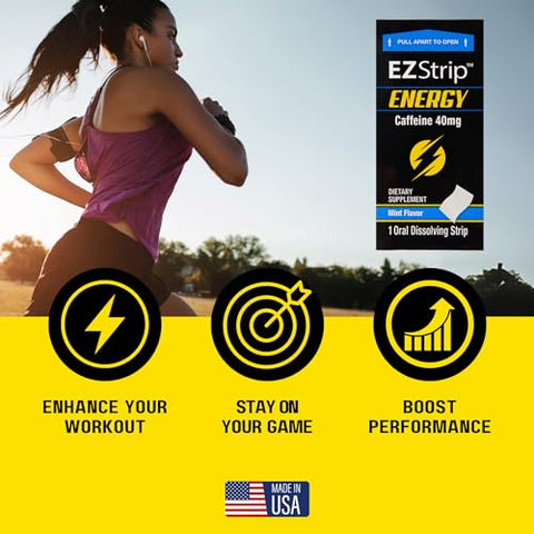EZStrip - Energize seu dia com Tiras de Cafeína de 40 mg – Suplemento Energético para Adultos. Sabor Menta. Sem Açúcar, Sem Glúten, Impulso de Desempenho. Fabricado nos EUA em uma Instalação Registrada pela FDA