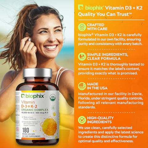 biophix - Biophix Vitamina D-3 K2 Cúrcuma 180 Vcaps – Alta Potência para Fortalecer Ossos e Saúde Imunológica