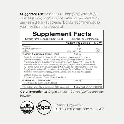 Toniiq - Café Orgânico de Cogumelo Ultra Concentrado 3.500mg 10:1 – Grãos Colombianos 10 Cogumelos com Cabeça de Leão e Cordyceps – Pó de Café de Cogumelo Orgânico