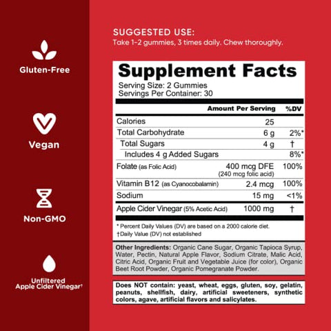 Gummy Vitamins de Vinagre de Maçã – 300 Unidades – Vitamina B12, Sem Gelatina, Sem Glúten, Vegano - Goli