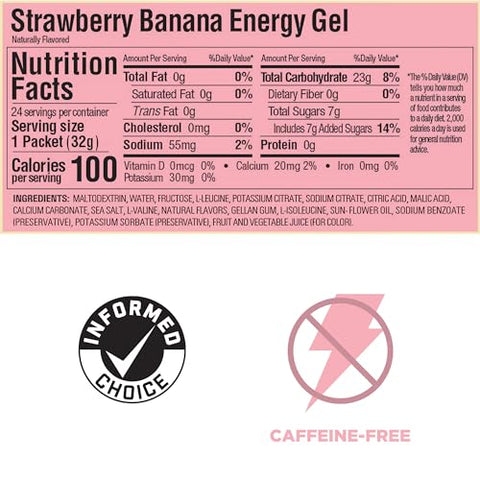 GU ENERGY GEL - GU Energy Gel Original: Energia Vegana, Sem Glúten, Kosher e Sem Laticínios para Qualquer Treino – 24 Unidades, Sabor Morango Banana