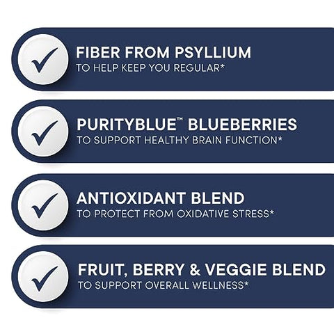 Fórmula Diária de Fibra Detox Avançada de Mirtilo da Purity Products com PurityBlue Orgânico – 6g de Fibra Prebiótica Desintoxicante e Promotora de Regularidade