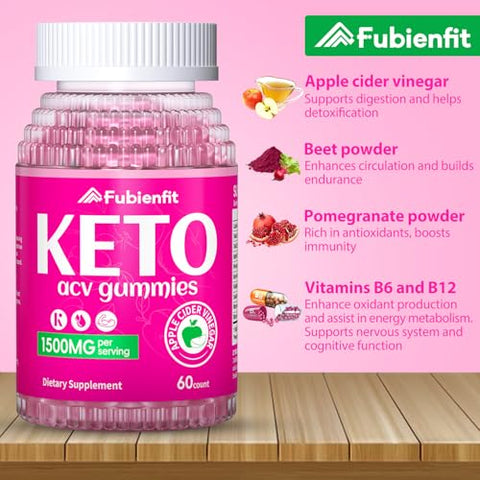Regio - Keto ACV Gummies Fórmula Avançada 1500MG Gummies Keto Vinagre de Maçã Formulado com Romã e Beterraba em Pó B12 Vegano Não GMO 60 Gomas