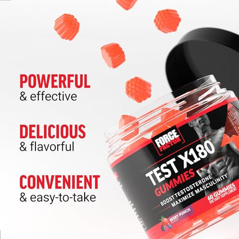 Test X180 Gummies – Suplemento de Testosterona para Homens com Tongkat Ali, Horny Goat Weed, Tribulus Terrestris e Fenugreek - Force Factor