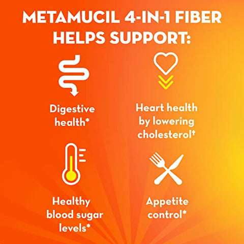 On-The-Go: Pó de Casca de Psyllium Diário, Sem Açúcar, 4-em-1 para Saúde Digestiva, Bebida com Sabor de Laranja, 44 Pacotes - Metamucil