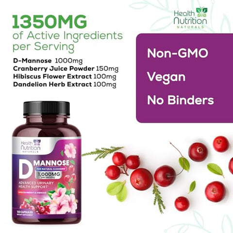 Health Nutrition Naturals - D-Mannose: Pó Natural para Saúde Urinária – 100g