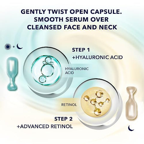 Multi Correxion Cápsulas de Soro Noturno com Ácido Hialurônico (30 CT) para hidratação intensa RoC Cápsulas de Retinol (7 CT), Rotina de Cuidados com a Pele, Tratamento Antienvelhecimento para Rugas - RoC