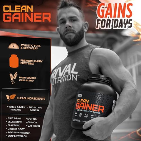 RIVAL NUTRITION - Rivalus Clean Gainer – Chocolate Fudge 4,536g – Delicioso Ganho de Massa Magra com Proteínas Lácteas Premium, Carboidratos Complexos e Lipídios de Qualidade, Sem Substâncias Proibidas, Feito