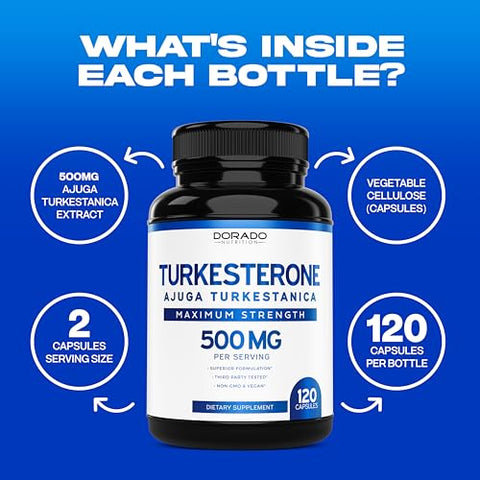 DORADO NUTRITION - Turkesterone 500mg (120 Cápsulas) – Resistência, Energia, Performance Atlética