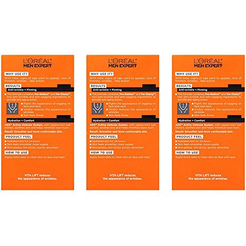 L'Oreal Paris - L’Oréal Paris Men Expert Vita Lift Hidratante Diário Anti-Rugas e Firmador, 3 Unidades – Cuidados com a Pele