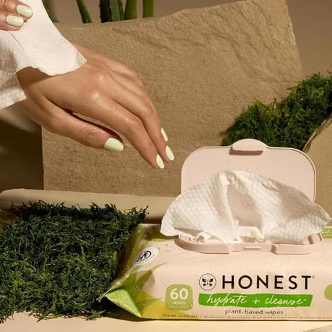 Toalhas Umedecidas The Honest Company Hydrate Cleanse com Aroma Natural | Multiuso, Hipoalergênicas | 99% Água, à Base de Plantas | Aloe Vera e Pepino, 240 Unidades