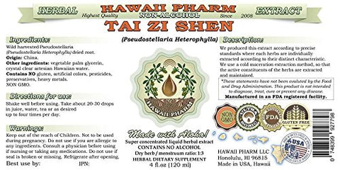 Tai Zi Shen Extrato Líquido Livre de Álcool, Pseudostellaria (Pseudostellaria Heterophylla) Glicerito de Raiz Herbal Natural, Hawaii Pharm, EUA 60 ml