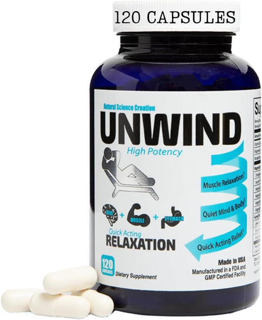 Natural Science Creation - Unwind – Suplemento Avançado de Relaxamento, Magnésio Elemental de Força Máxima, Melissa, Primavie Shilajit, Gengibre – 120 Cápsulas – Fabricado nos EUA