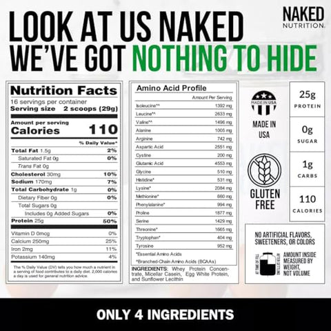 Naked Nutrition - Blend de Proteína em Pó Naked – Ovo, Whey e Caseína, Sem Sabor – 500g
