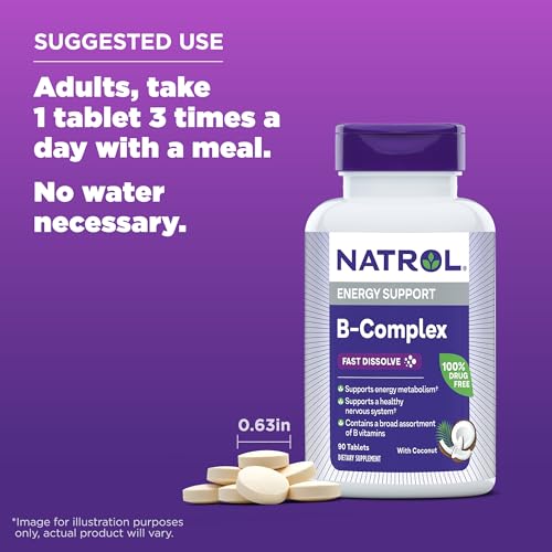 Fast Dissolve B-Complex: Suplemento Energético com Vitaminas do Complexo B, 90 Comprimidos, 30 Dias de Fornecimento - Natrol