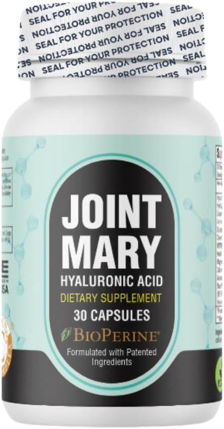 JOINT MARY - Suplemento Ácido Hialurônico – Suporte Avançado para Articulações com Colágeno Hidrolisado, Cúrcuma, Glucosamina, MSM, Vitamina C – 30 Cápsulas