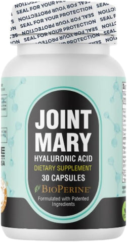 JOINT MARY - Suplemento Ácido Hialurônico – Suporte Avançado para Articulações com Colágeno Hidrolisado, Cúrcuma, Glucosamina, MSM, Vitamina C – 30 Cápsulas