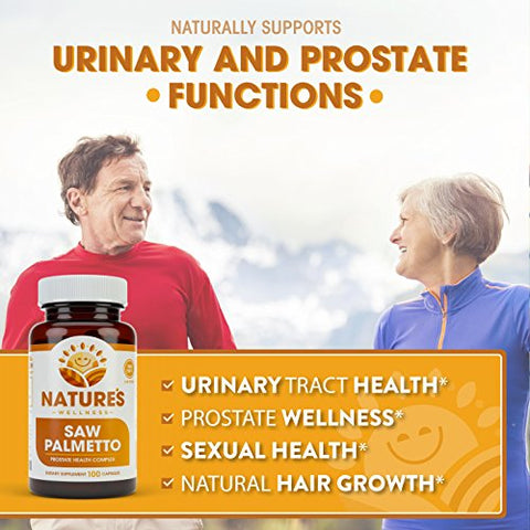 Natures Wellness - Suplemento Prostático Saw Palmetto 1000mg, Extrato de Bagas – Máxima Potência para Promover a Saúde da Próstata, Reduzir a Micção Frequente e Bloquear a Queda de Cabelo Relacionada ao DHT Naturalmente